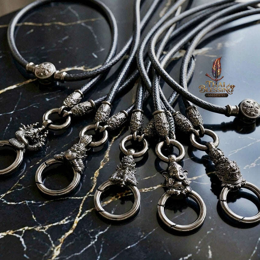 Authentic Sacred Thai Fine Art Amulet Necklace "Na Thep - Subarna Phaya Krut Garuda Edition" (Black Rhodium-Plated Bronze Carabiner Clasp with Premium Korean Cord) Thai Blessing Co By RURUECHA
