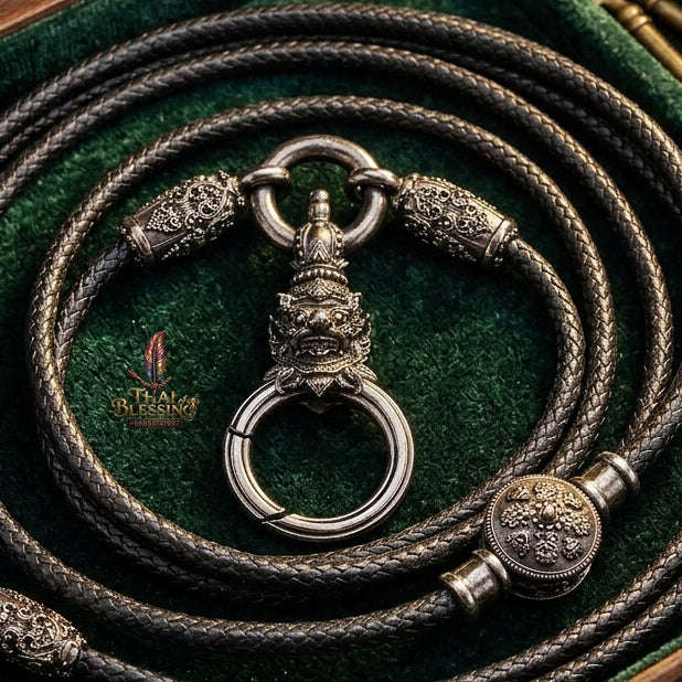 Authentic Sacred Thai Fine Art Amulet Necklace "Na Thep - Subarna Phaya Krut Garuda Edition" (Black Rhodium-Plated Bronze Carabiner Clasp with Premium Korean Cord) Thai Blessing Co By RURUECHA