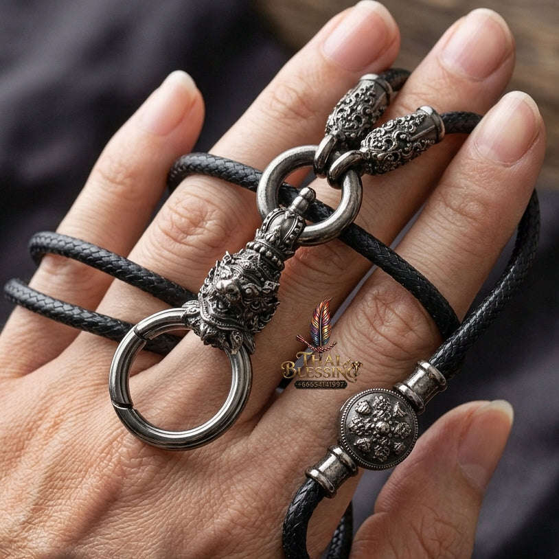 Authentic Sacred Thai Fine Art Amulet Necklace "Na Thep - Subarna Phaya Krut Garuda Edition" (Black Rhodium-Plated Bronze Carabiner Clasp with Premium Korean Cord) Thai Blessing Co By RURUECHA