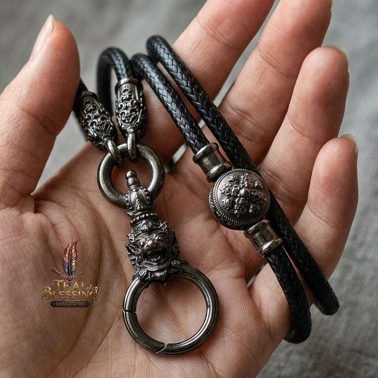Authentic Sacred Thai Fine Art Amulet Necklace "Na Thep - Subarna Phaya Krut Garuda Edition" (Black Rhodium-Plated Bronze Carabiner Clasp with Premium Korean Cord) Thai Blessing Co By RURUECHA