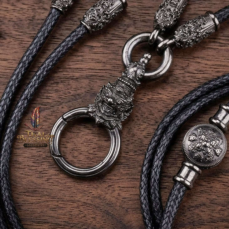 Authentic Sacred Thai Fine Art Amulet Necklace "Na Thep - Subarna Phaya Krut Garuda Edition" (Black Rhodium-Plated Bronze Carabiner Clasp with Premium Korean Cord) Thai Blessing Co By RURUECHA