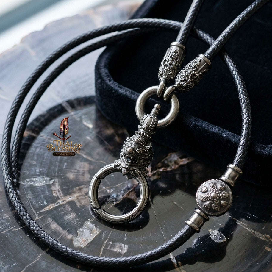 Authentic Sacred Thai Fine Art Amulet Necklace "Na Thep - Subarna Phaya Krut Garuda Edition" (Black Rhodium-Plated Bronze Carabiner Clasp with Premium Korean Cord) Thai Blessing Co By RURUECHA