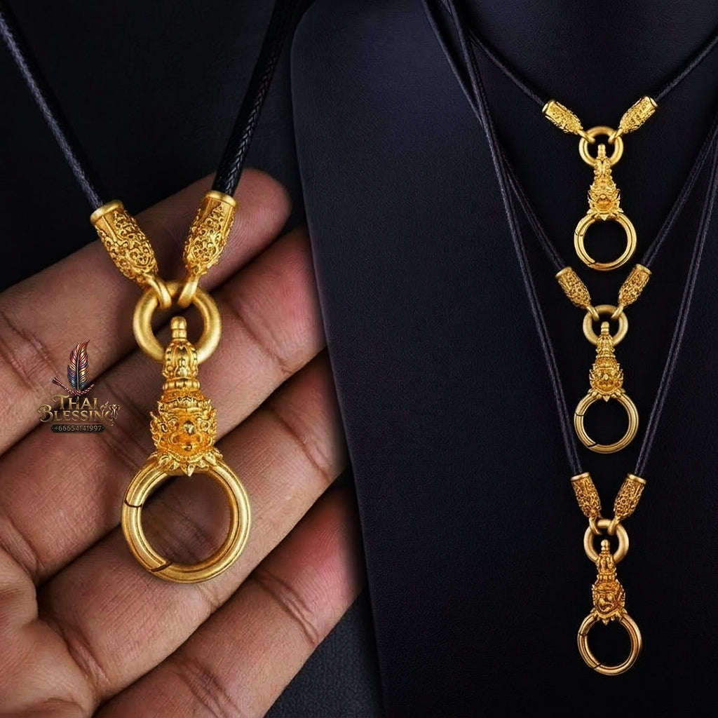 Authentic Sacred Thai Fine Art Amulet Necklace "Na Thep - Subarna Phaya Krut Garuda Edition" (Real Gold-Plated Bronze Carabiner Clasp with Premium Korean Cord) Thai Blessing Co By RURUECHA