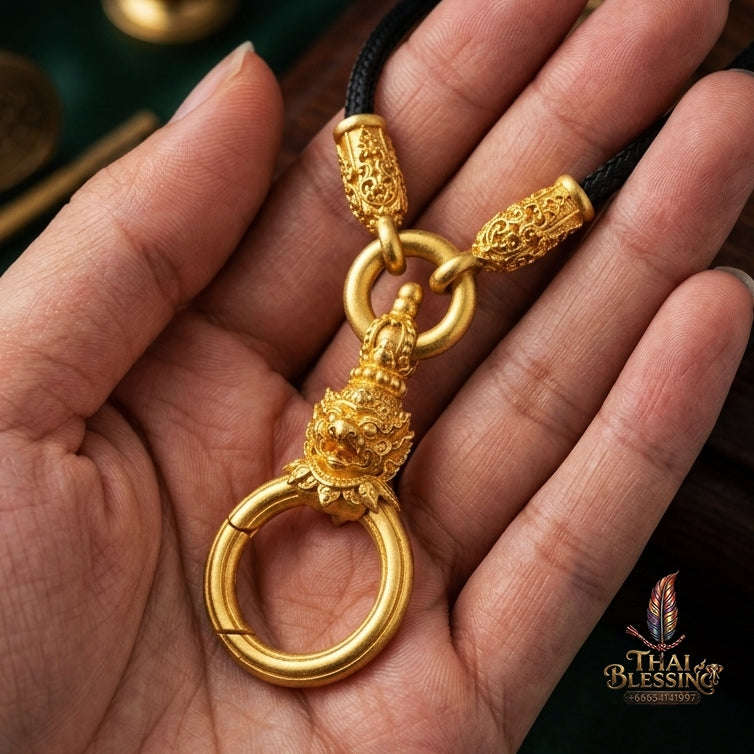 Authentic Sacred Thai Fine Art Amulet Necklace "Na Thep - Subarna Phaya Krut Garuda Edition" (Real Gold-Plated Bronze Carabiner Clasp with Premium Korean Cord) Thai Blessing Co By RURUECHA