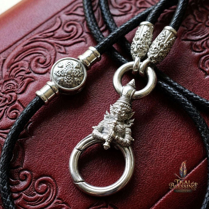 Authentic Sacred Thai Fine Art Amulet Necklace "Na Thep - Vessabusa Thao Wessuwan Edition" (925 Sterling Silver Rhodium-Plated Carabiner Clasp with Premium Korean Cord) Thai Blessing Co By RURUECHA