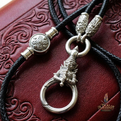 Authentic Sacred Thai Fine Art Amulet Necklace "Na Thep - Vessabusa Thao Wessuwan Edition" (925 Sterling Silver Rhodium-Plated Carabiner Clasp with Premium Korean Cord) Thai Blessing Co By RURUECHA