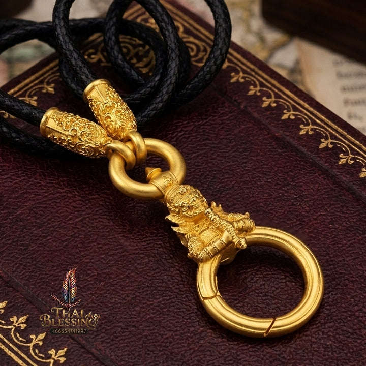 Authentic Sacred Thai Fine Art Amulet Necklace "Na Thep - Vessabusa Thao Wessuwan Edition" (Real Gold-Plated Bronze Carabiner Clasp with Premium Korean Cord) Thai Blessing Co By RURUECHA