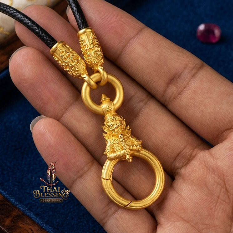 Authentic Sacred Thai Fine Art Amulet Necklace "Na Thep - Vessabusa Thao Wessuwan Edition" (Real Gold-Plated Bronze Carabiner Clasp with Premium Korean Cord) Thai Blessing Co By RURUECHA