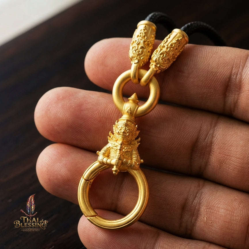 Authentic Sacred Thai Fine Art Amulet Necklace "Na Thep - Vessabusa Thao Wessuwan Edition" (Real Gold-Plated Bronze Carabiner Clasp with Premium Korean Cord) Thai Blessing Co By RURUECHA