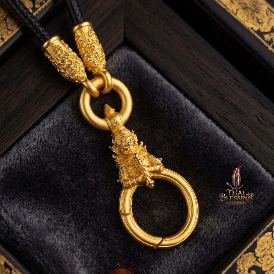 Authentic Sacred Thai Fine Art Amulet Necklace "Na Thep - Vessabusa Thao Wessuwan Edition" (Real Gold-Plated Bronze Carabiner Clasp with Premium Korean Cord) Thai Blessing Co By RURUECHA