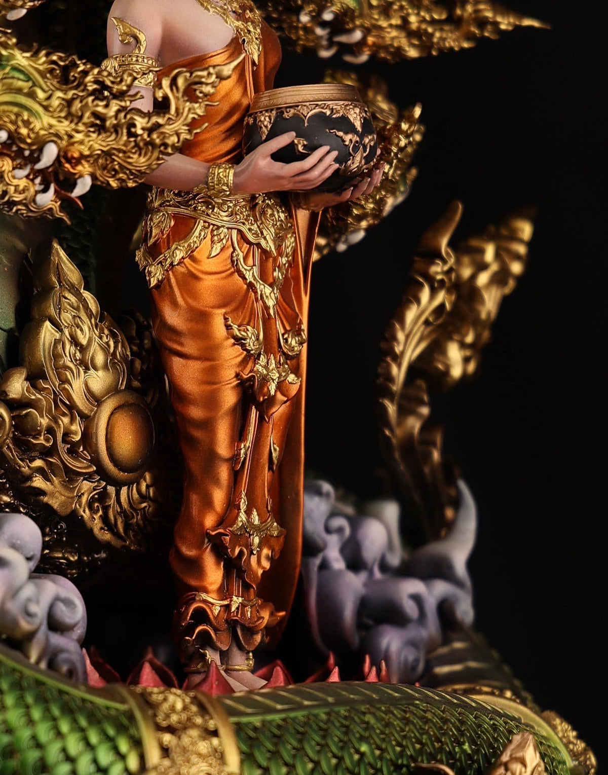 Authentic Sacred Thai Fine Art Bronze Statue "Phra Phuttha Chariyawat Um Bat Prok Nagaraja" (Standing Alms-Bowl Buddha protected by Naga - 40 cm / 16 Inch High Altar Size - 14 kg) Thai Blessing Co By RURUECHA