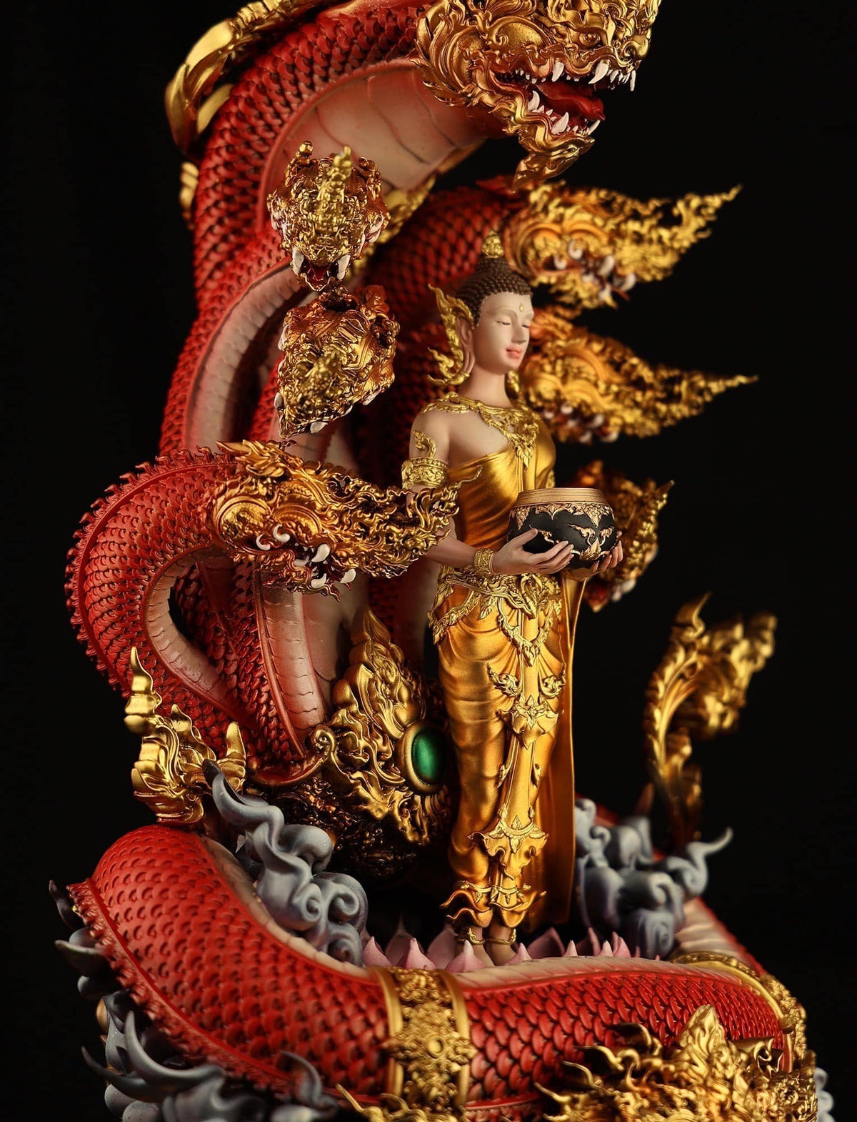 Authentic Sacred Thai Fine Art Bronze Statue "Phra Phuttha Chariyawat Um Bat Prok Nagaraja" (Standing Alms-Bowl Buddha protected by Naga - 40 cm / 16 Inch High Altar Size - 14 kg) Thai Blessing Co By RURUECHA