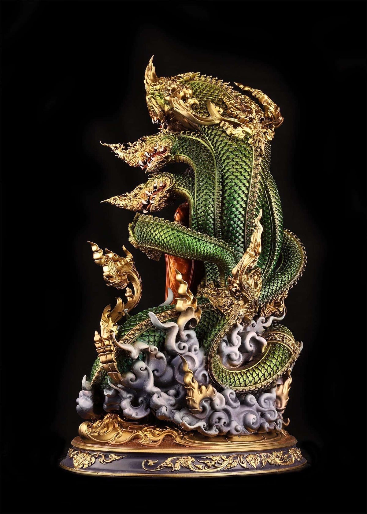 Authentic Sacred Thai Fine Art Bronze Statue "Phra Phuttha Chariyawat Um Bat Prok Nagaraja" (Standing Alms-Bowl Buddha protected by Naga - 40 cm / 16 Inch High Altar Size - 14 kg) Thai Blessing Co By RURUECHA