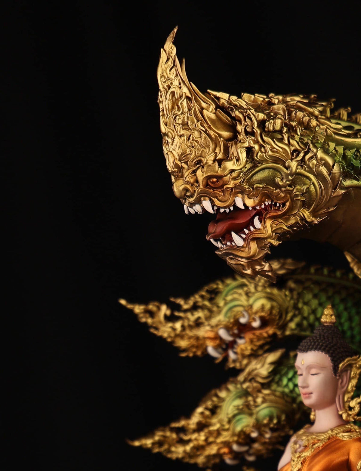 Authentic Sacred Thai Fine Art Bronze Statue "Phra Phuttha Chariyawat Um Bat Prok Nagaraja" (Standing Alms-Bowl Buddha protected by Naga - 40 cm / 16 Inch High Altar Size - 14 kg) Thai Blessing Co By RURUECHA