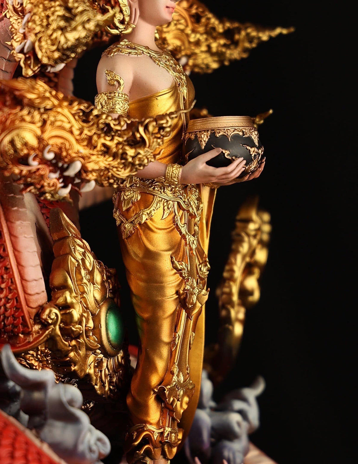 Authentic Sacred Thai Fine Art Bronze Statue "Phra Phuttha Chariyawat Um Bat Prok Nagaraja" (Standing Alms-Bowl Buddha protected by Naga - 40 cm / 16 Inch High Altar Size - 14 kg) Thai Blessing Co By RURUECHA