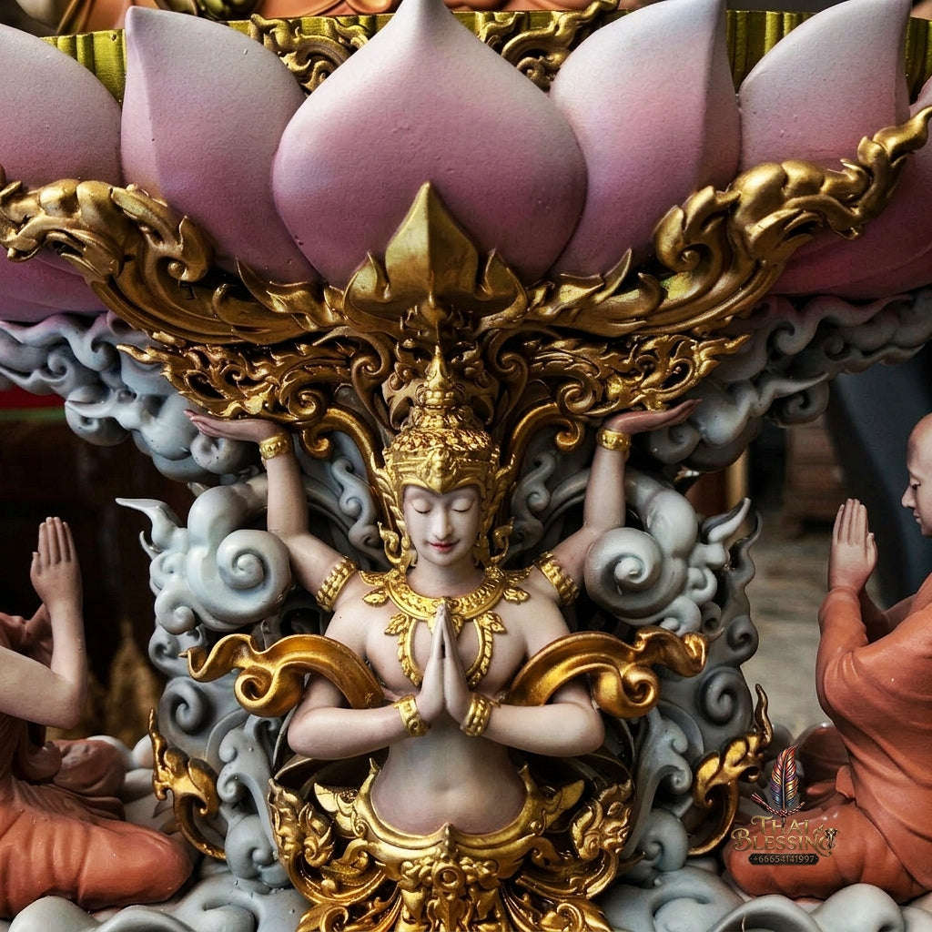 Authentic Sacred Thai Fine Art Hand-Painted Bronze Statue "Phra Chaturaphit Barami Saiyat" (Reclining Buddha - 44 cm / 17 Inch High Altar Size - 10 kg) Thai Blessing Co By RURUECHA