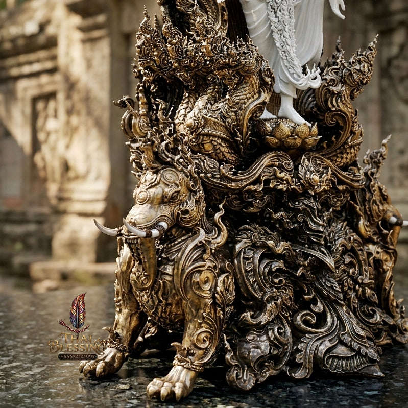 Authentic Sacred Thai Fine Art Statue "Phra Open World" (Phra Pang Poed Lok - That Phanom Naka Edition) 5 Inch Altar Size Thai Blessing Co By RURUECHA