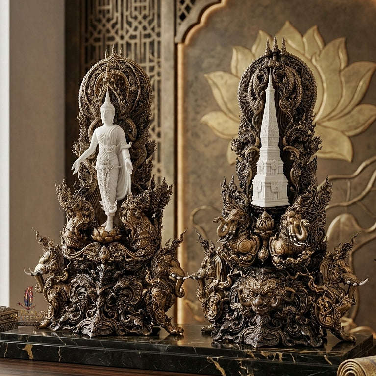 Authentic Sacred Thai Fine Art Statue "Phra Open World" (Phra Pang Poed Lok - That Phanom Naka Edition) 5 Inch Altar Size Thai Blessing Co By RURUECHA