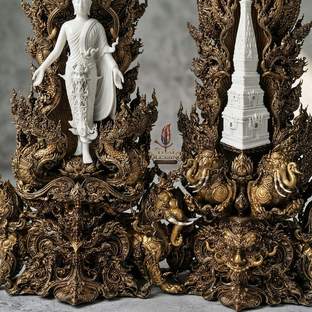 Authentic Sacred Thai Fine Art Statue "Phra Open World" (Phra Pang Poed Lok - That Phanom Naka Edition) 5 Inch Altar Size Thai Blessing Co By RURUECHA