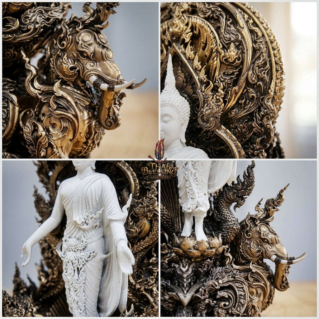 Authentic Sacred Thai Fine Art Statue "Phra Open World" (Phra Pang Poed Lok - That Phanom Naka Edition) 5 Inch Altar Size Thai Blessing Co By RURUECHA
