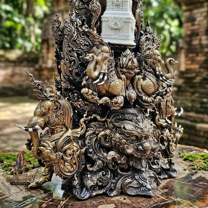 Authentic Sacred Thai Fine Art Statue "Phra Open World" (Phra Pang Poed Lok - That Phanom Naka Edition) 5 Inch Altar Size Thai Blessing Co By RURUECHA