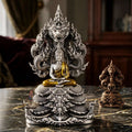 Authentic Sacred Thai Fine Art Statue "Phra Phuttha Sri Deva Naga Raja" (7-Headed Naga Protected Buddha / Saturday Buddha Posture - 13 cm / 5 Inches Altar Size B.E. 2566) Thai Blessing Co By RURUECHA