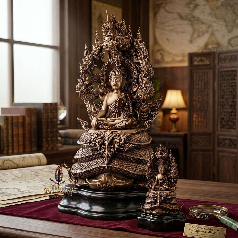 Authentic Sacred Thai Fine Art Statue "Phra Phuttha Sri Sattanakaraj Pitak" (Large 7-Headed Naga Protected Buddha - 30 cm / 12 Inches Altar Size B.E. 2567) Thai Blessing Co By RURUECHA