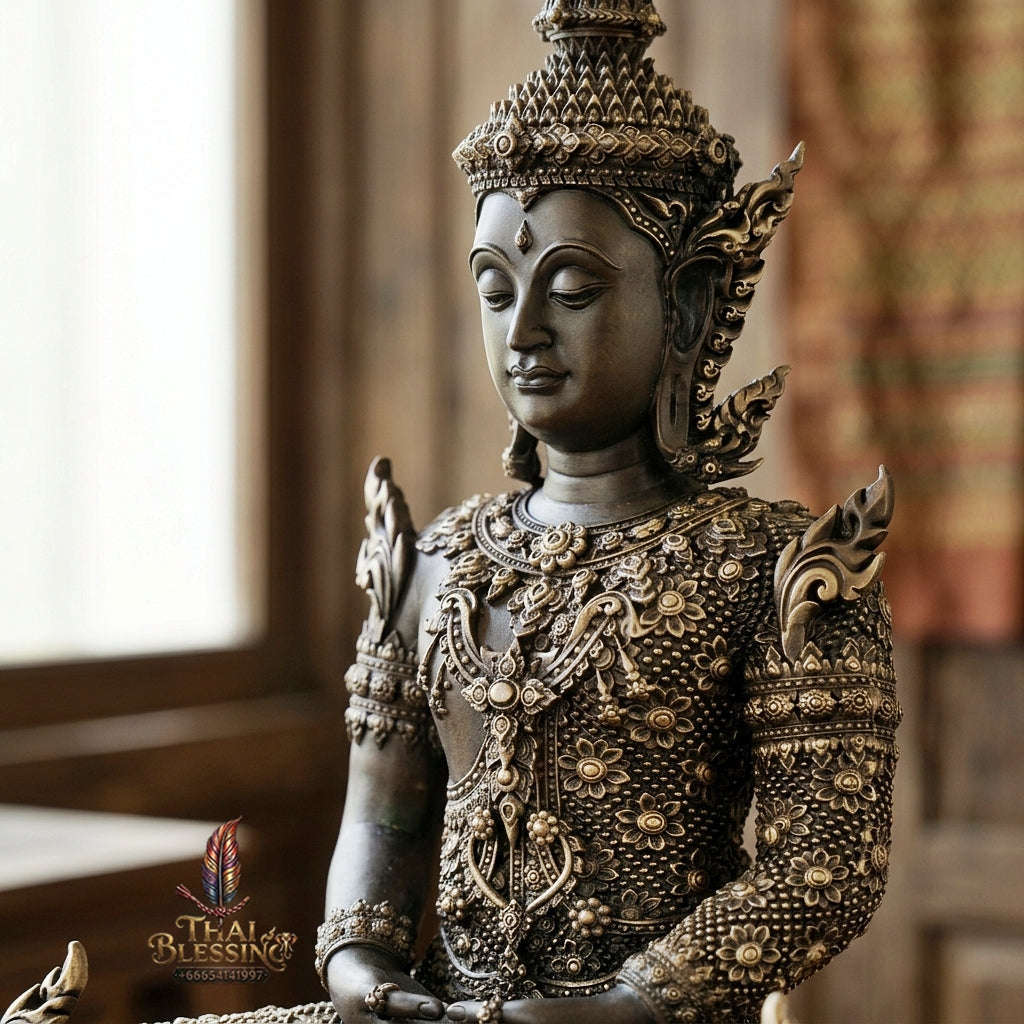 Authentic Sacred Thai Fine Art Statue "Phra Rattana" (Rattanakosin Style Royal Buddha - 5 Inch Lap / 27 cm High Altar Size) Thai Blessing Co By RURUECHA