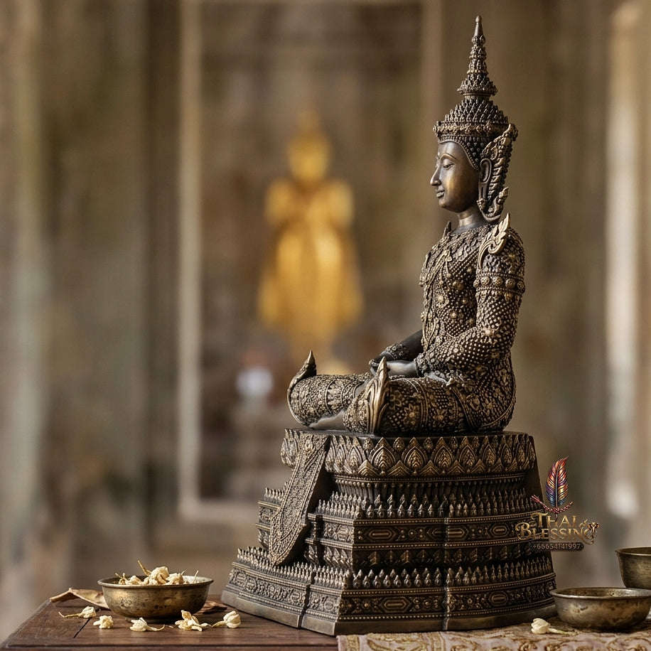 Authentic Sacred Thai Fine Art Statue "Phra Rattana" (Rattanakosin Style Royal Buddha - 5 Inch Lap / 27 cm High Altar Size) Thai Blessing Co By RURUECHA