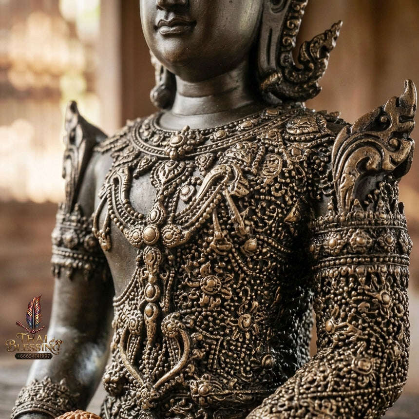 Authentic Sacred Thai Fine Art Statue "Phra Rattana" (Rattanakosin Style Royal Buddha - 5 Inch Lap / 27 cm High Altar Size) Thai Blessing Co By RURUECHA