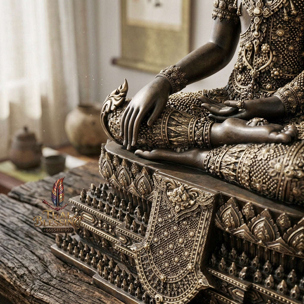 Authentic Sacred Thai Fine Art Statue "Phra Rattana" (Rattanakosin Style Royal Buddha - 5 Inch Lap / 27 cm High Altar Size) Thai Blessing Co By RURUECHA