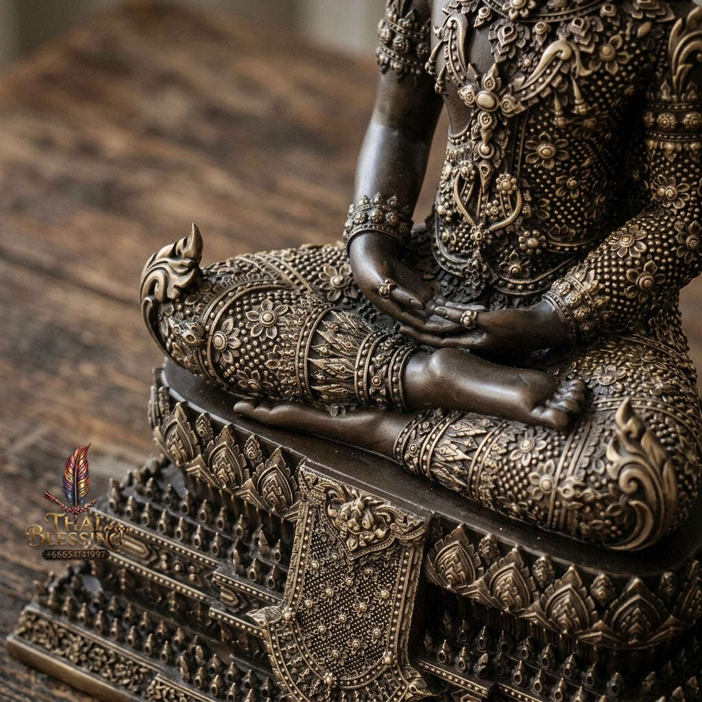 Authentic Sacred Thai Fine Art Statue "Phra Rattana" (Rattanakosin Style Royal Buddha - 5 Inch Lap / 27 cm High Altar Size) Thai Blessing Co By RURUECHA