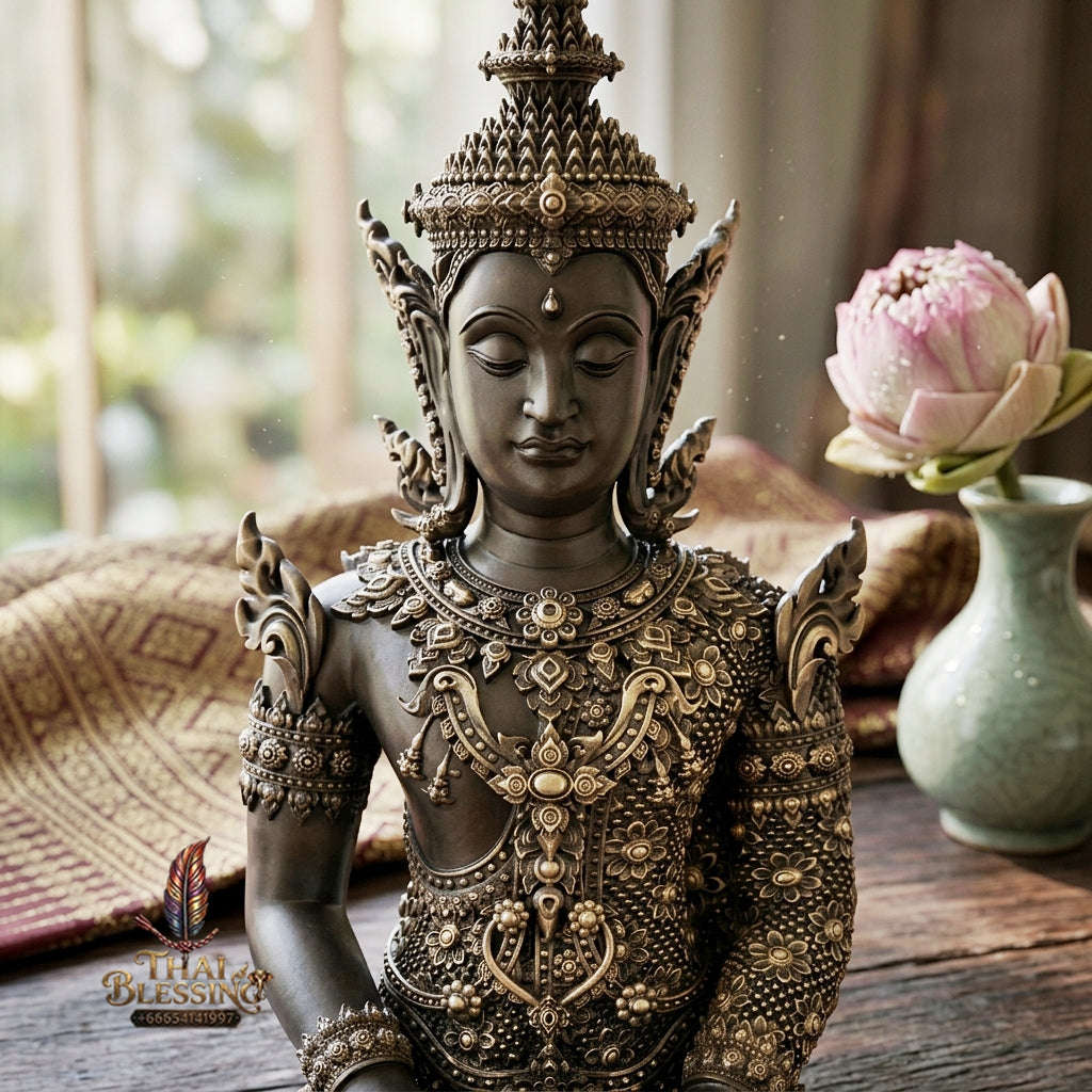 Authentic Sacred Thai Fine Art Statue "Phra Rattana" (Rattanakosin Style Royal Buddha - 5 Inch Lap / 27 cm High Altar Size) Thai Blessing Co By RURUECHA