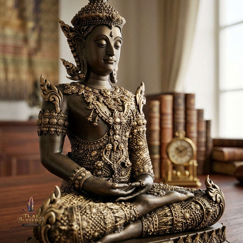 Authentic Sacred Thai Fine Art Statue "Phra Rattana" (Rattanakosin Style Royal Buddha - 5 Inch Lap / 27 cm High Altar Size) Thai Blessing Co By RURUECHA