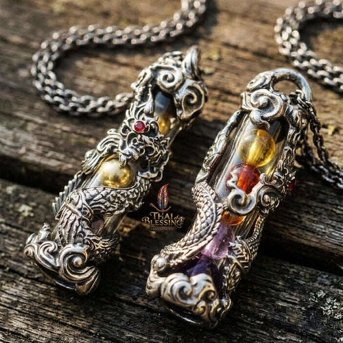 Authentic Sacred Thai Naga Amulet "Takrut Nakee Bandan Sap Wealth Amulet" (Polished White Gold Finish) Thai Blessing Co By RURUECHA