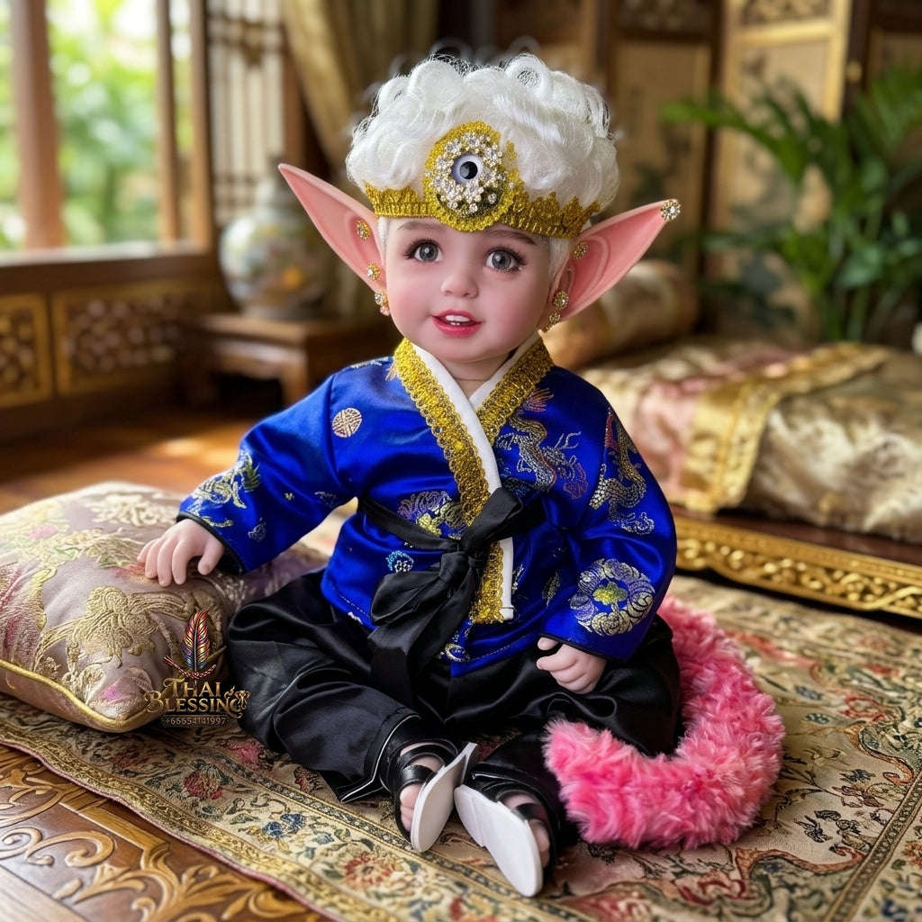 Authentic Thai 22-Inch Handmade Fantasy Three-Eyed Elf Kuman Thong Look Thep Spirit Child Doll - for Extreme Metta Charm, Intuitive Fortune & Business Wealth