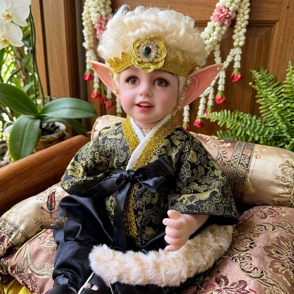 Authentic Thai 22-Inch Handmade Fantasy Three-Eyed Elf Kuman Thong Look Thep Spirit Child Doll - for Extreme Metta Charm, Intuitive Fortune & Business Wealth