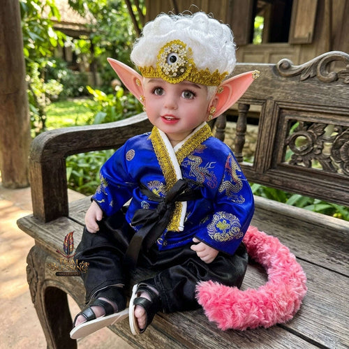 Authentic Thai 22-Inch Handmade Fantasy Three-Eyed Elf Kuman Thong Look Thep Spirit Child Doll - for Extreme Metta Charm, Intuitive Fortune & Business Wealth