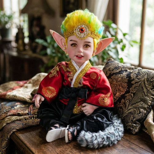 Authentic Thai 22-Inch Handmade Fantasy Three-Eyed Elf Kuman Thong Look Thep Spirit Child Doll - for Extreme Metta Charm, Intuitive Fortune & Business Wealth Thai Blessing Co By RURUECHA