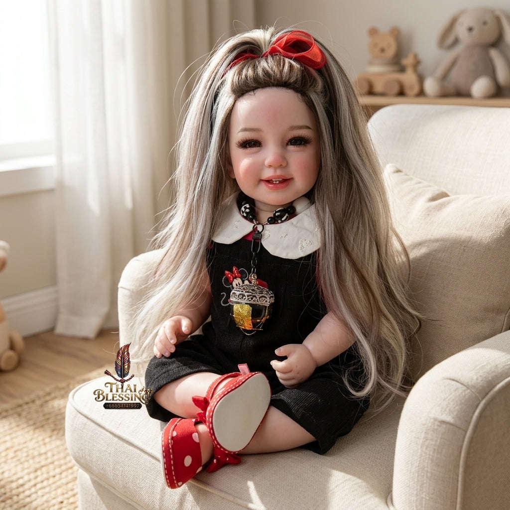 Authentic Thai 22-Inch Handmade Full-Vinyl Body Kumaree Look Thep Spirit Child Doll for Extreme Metta Charm, Business Wealth & Luck Thai Blessing Co By RURUECHA