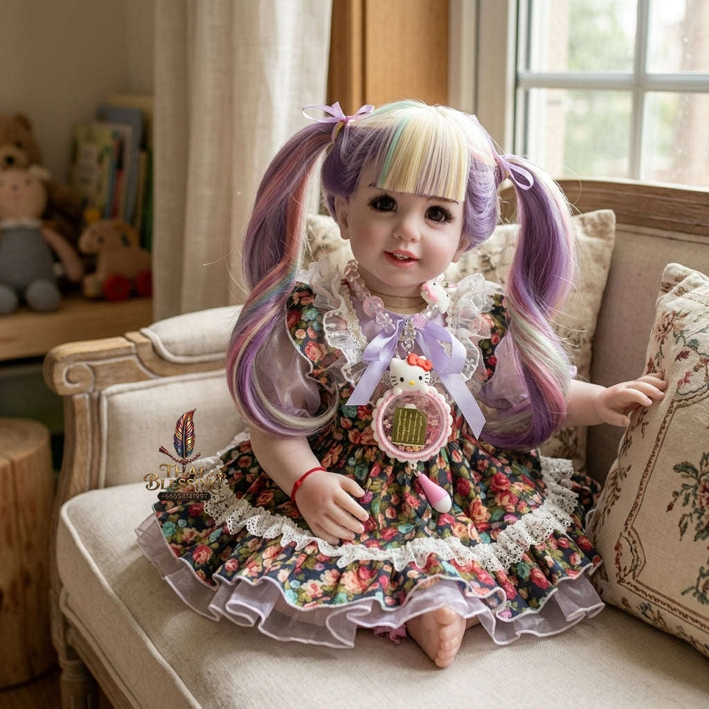 Authentic Thai 22-Inch Handmade Full-Vinyl Body Kumaree Look Thep Spirit Child Doll - for Extreme Metta Charm, Business Wealth & Luck