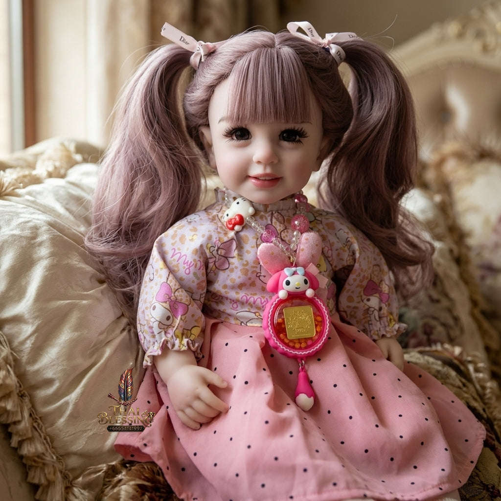 Authentic Thai 22-Inch Handmade Full-Vinyl Body Kumaree Look Thep Spirit Child Doll - for Extreme Metta Charm, Business Wealth & Luck