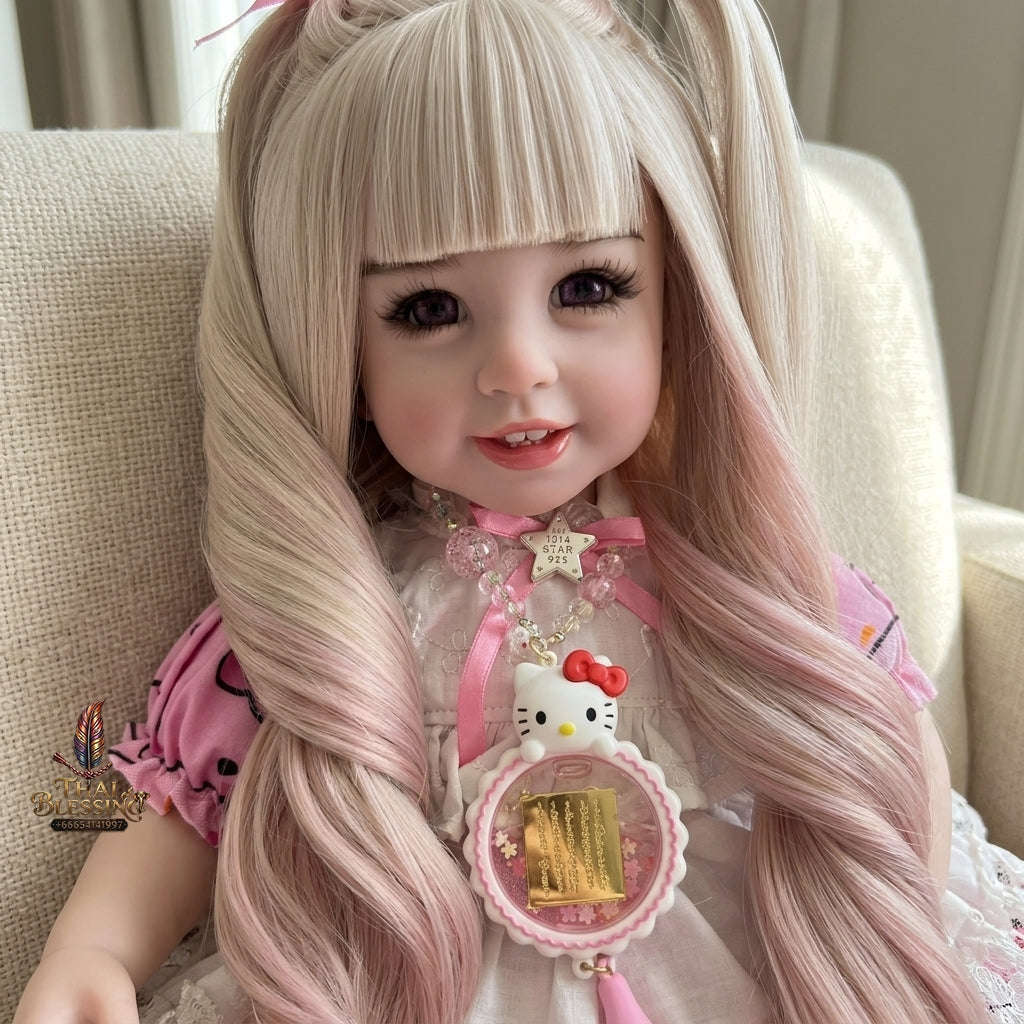 Authentic Thai 22-Inch Handmade Full-Vinyl Body Kumaree Look Thep Spirit Child Doll - for Extreme Metta Charm, Business Wealth & Luck