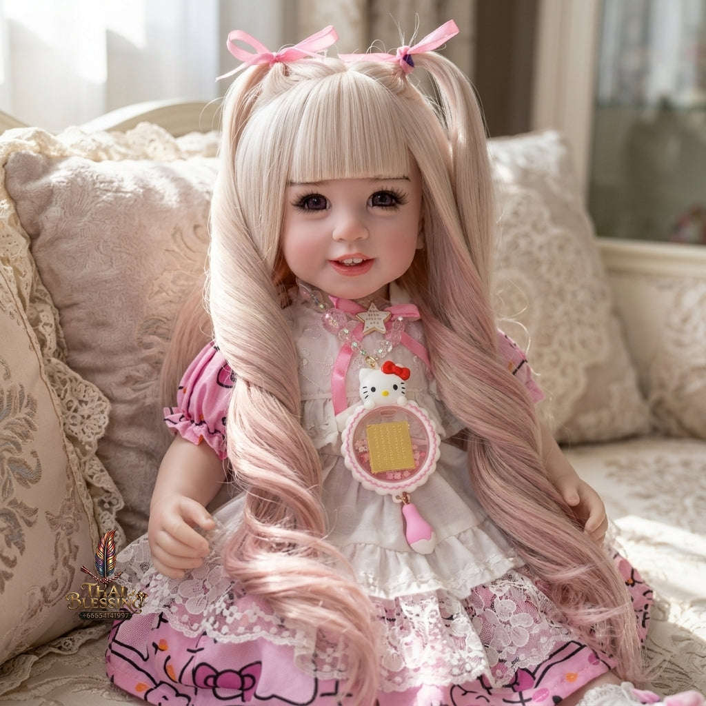 Authentic Thai 22-Inch Handmade Full-Vinyl Body Kumaree Look Thep Spirit Child Doll - for Extreme Metta Charm, Business Wealth & Luck
