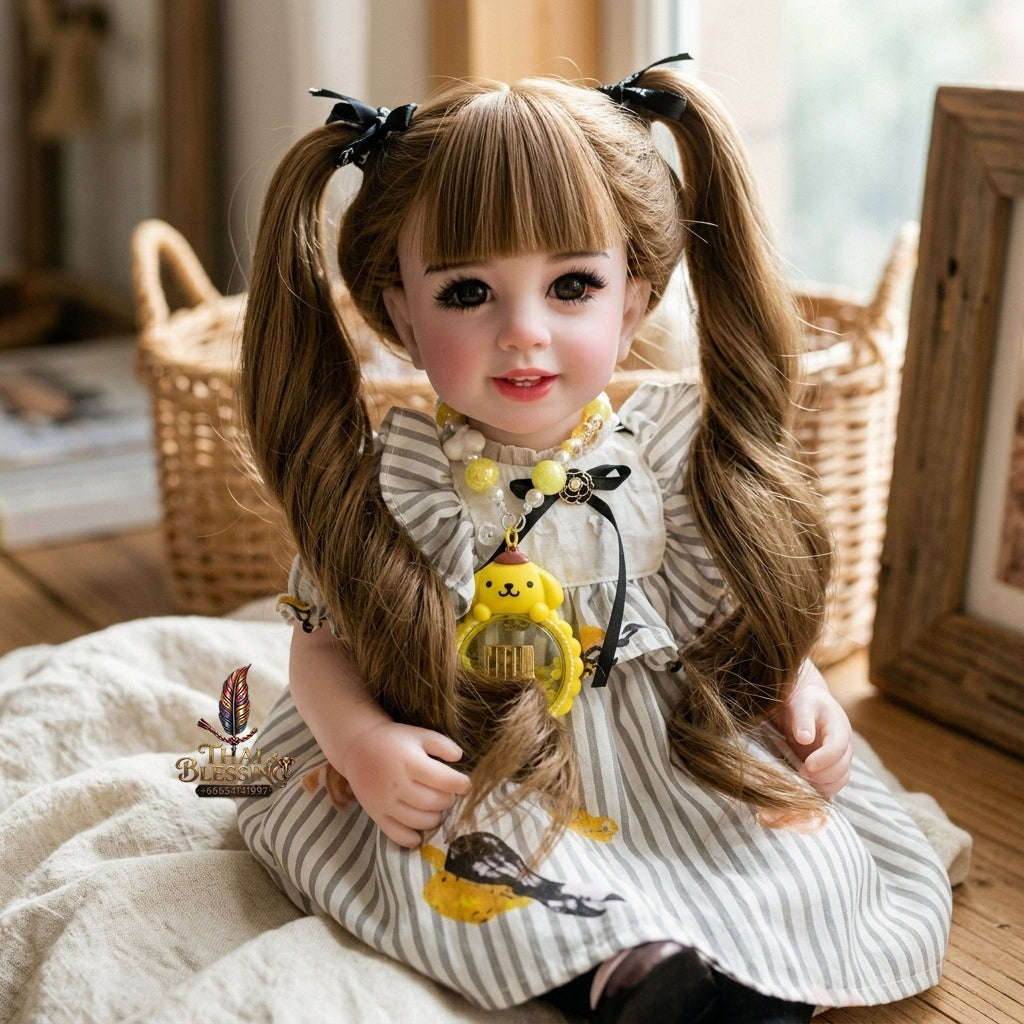 Authentic Thai 22-Inch Handmade Full-Vinyl Body Kumaree Look Thep Spirit Child Doll - for Extreme Metta Charm, Business Wealth & Luck