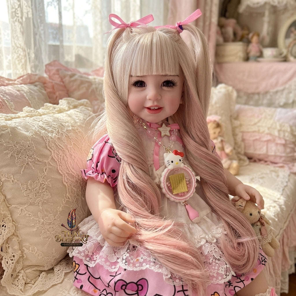 Authentic Thai 22-Inch Handmade Full-Vinyl Body Kumaree Look Thep Spirit Child Doll - for Extreme Metta Charm, Business Wealth & Luck