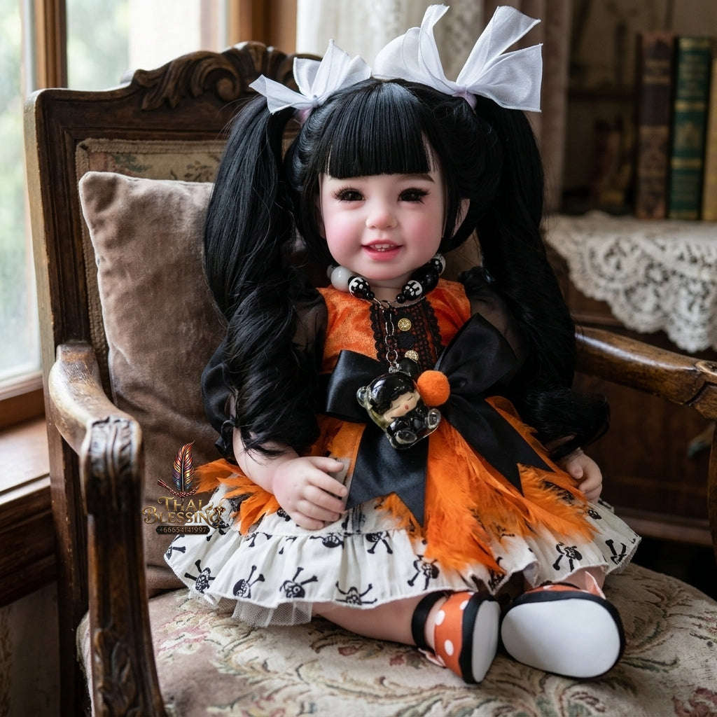 Authentic Thai 22-Inch Handmade Full-Vinyl Body Kumaree Look Thep Spirit Child Doll - for Extreme Metta Charm, Business Wealth & Luck