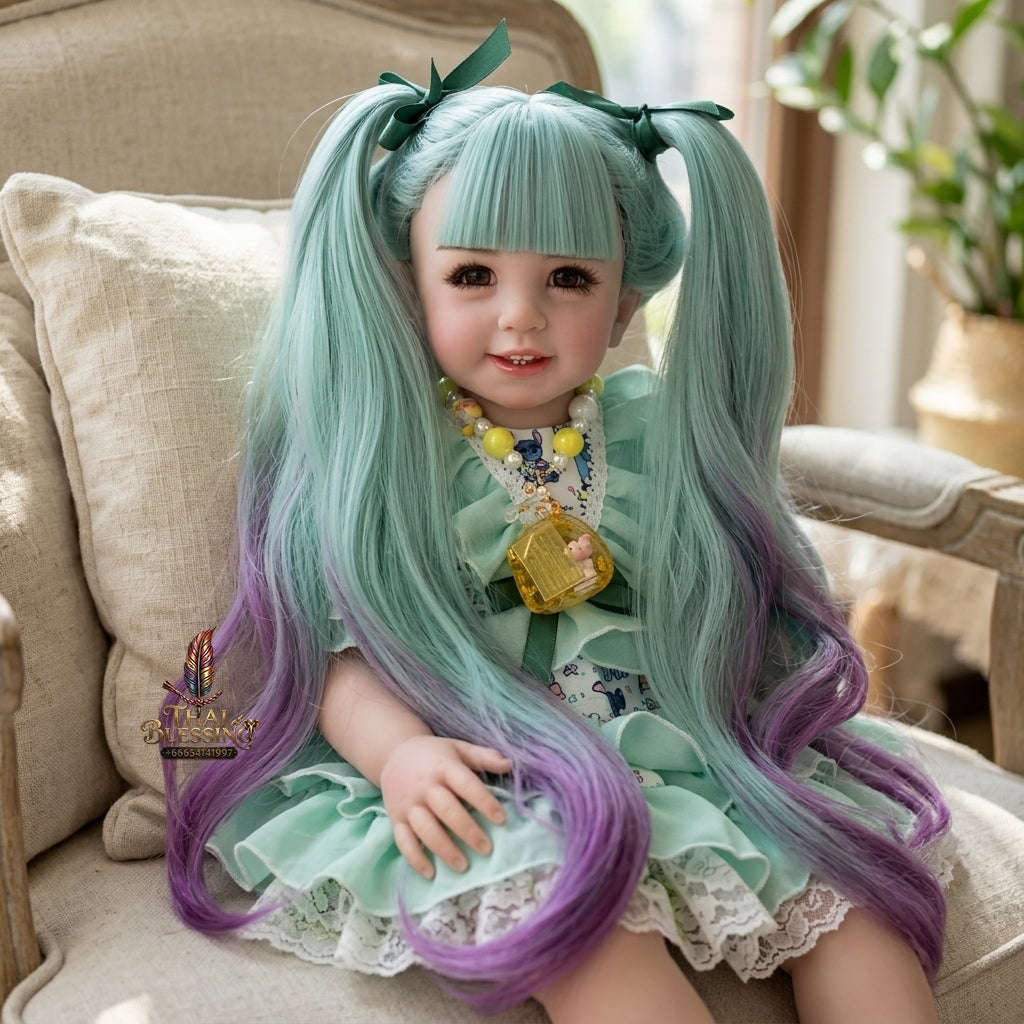 Authentic Thai 22-Inch Handmade Full-Vinyl Body Kumaree Look Thep Spirit Child Doll - for Extreme Metta Charm, Business Wealth & Luck