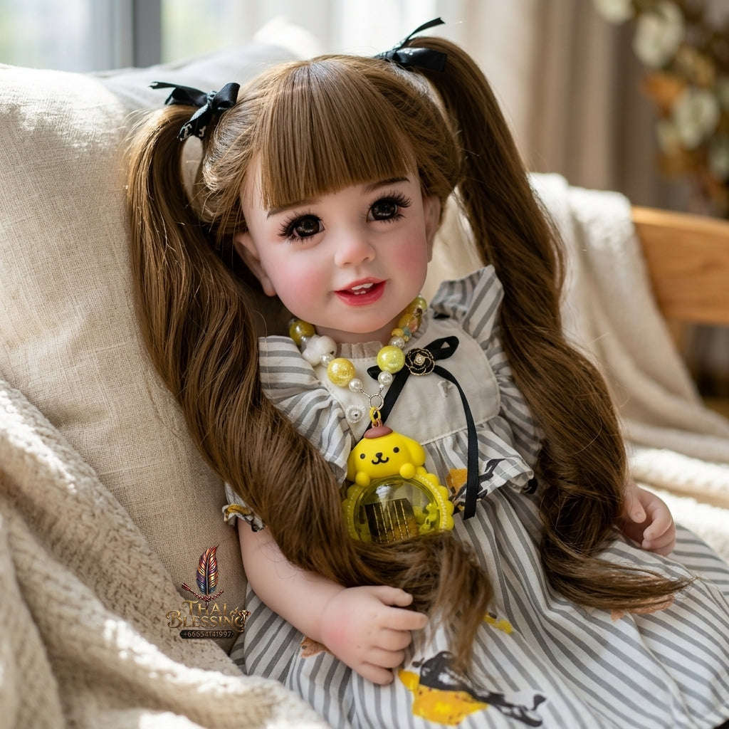 Authentic Thai 22-Inch Handmade Full-Vinyl Body Kumaree Look Thep Spirit Child Doll - for Extreme Metta Charm, Business Wealth & Luck