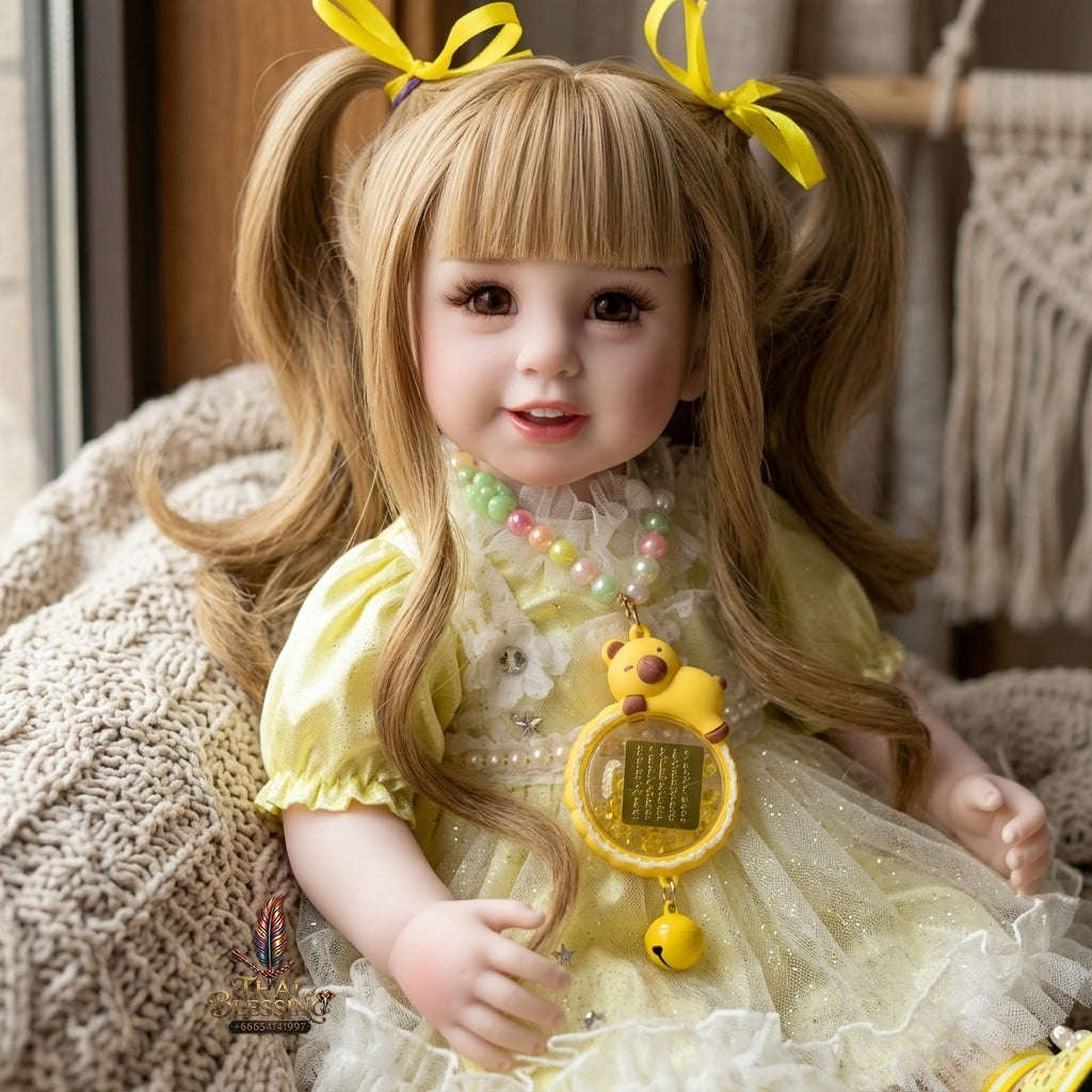Authentic Thai 22-Inch Handmade Full-Vinyl Body Kumaree Look Thep Spirit Child Doll - for Extreme Metta Charm, Business Wealth & Luck